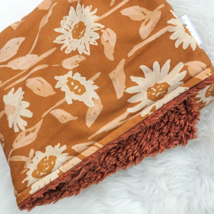 Organic Cotton Sherpa Blanket - Sunset Daisy - Gift - Neutral - Baby Shower Gift - Nursery Decor - Crib or Stroller Blanket - Handmade Girl