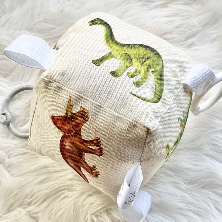 Organic Cotton Soft Block Rattle Toy - Watercolour DINOSAURS - Handmade - Gender Neutral - Baby Gift - Unisex - Baby Shower Gift - Organic