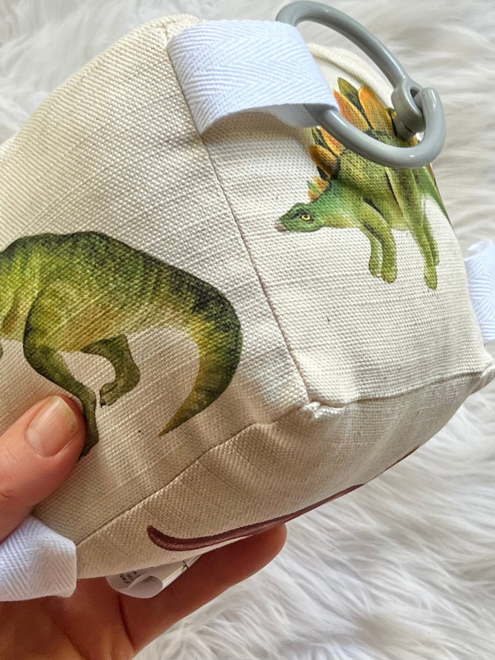 Organic Cotton Soft Block Rattle Toy - Watercolour DINOSAURS - Handmade - Gender Neutral - Baby Gift - Unisex - Baby Shower Gift - Organic