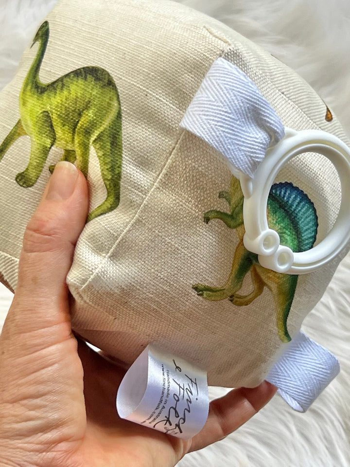 Organic Cotton Soft Block Rattle Toy - Watercolour DINOSAURS - Handmade - Gender Neutral - Baby Gift - Unisex - Baby Shower Gift - Organic