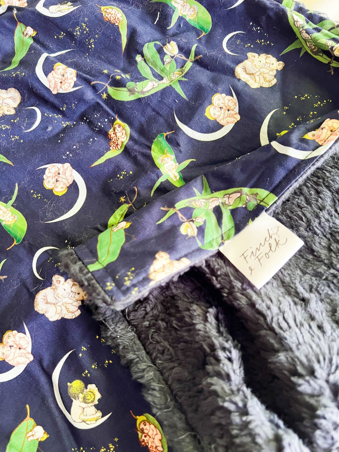 Navy Blue Gumnuts - May Gibbs - Organic Cotton - Comforter / Lovey / Blanket - Handmade - Baby Boy - Neutral - Unisex - Aussie Animals