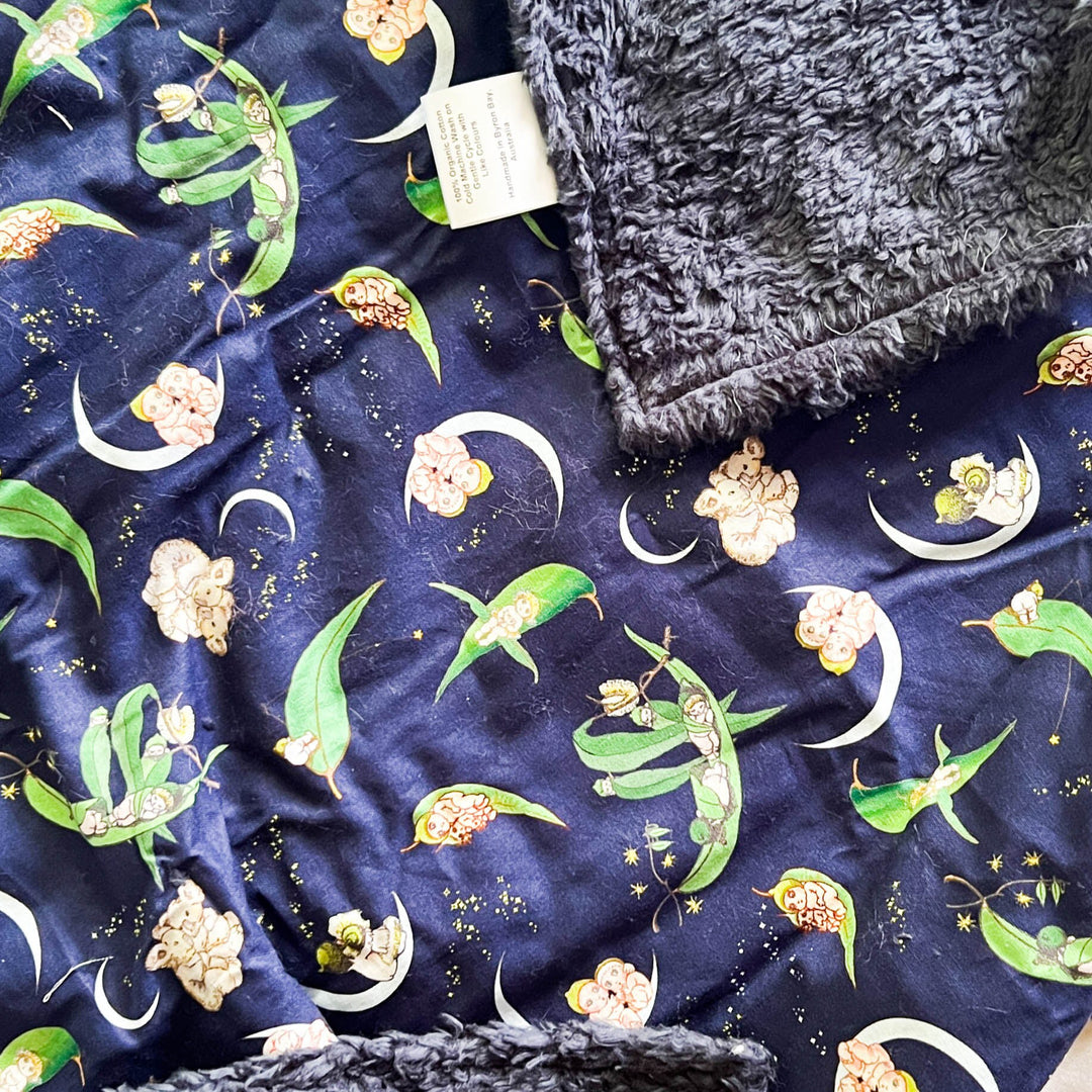 Navy Blue Gumnuts - May Gibbs - Organic Cotton - Comforter / Lovey / Blanket - Handmade - Baby Boy - Neutral - Unisex - Aussie Animals