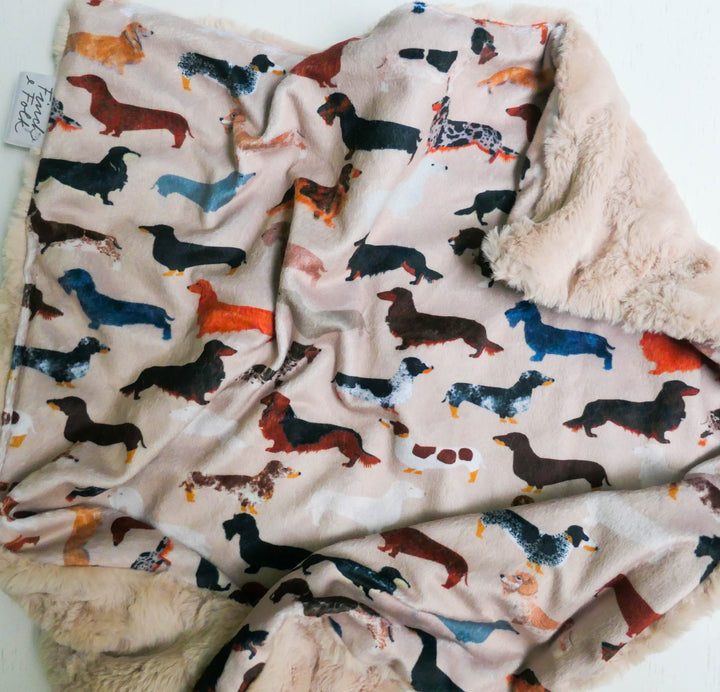 Minky Lovey or Blanket - Dachshund, Doxie - Handmade - Luxury Baby Blanket - Baby Gift - Gender Neutral - Unisex - Dog Breeds - Sausage Dog