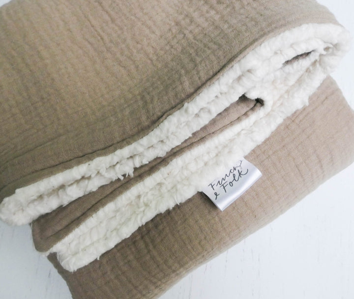 GOTS  Organic Cotton Sherpa Blanket - Natural - Baby Gift - Neutral - Baby Shower - Nursery Decor - Crib Stroller Blanket - Handmade Unisex