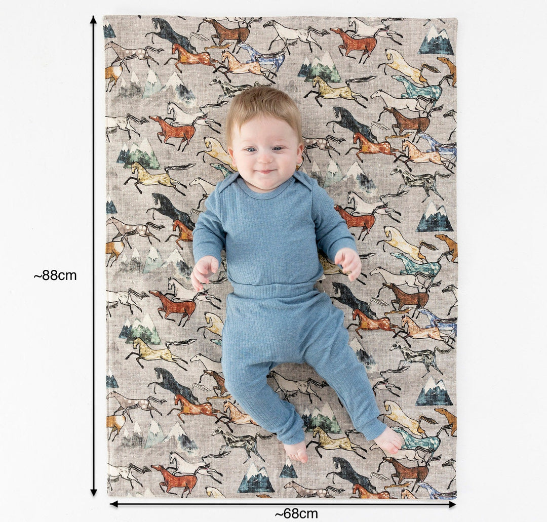 RTS Wild Horses Organic Cotton Handmade Mini Play Mat - Travel Mat - Gender Neutral - Padded - Posts Now - Baby Shower Gift - Unisex - Rug