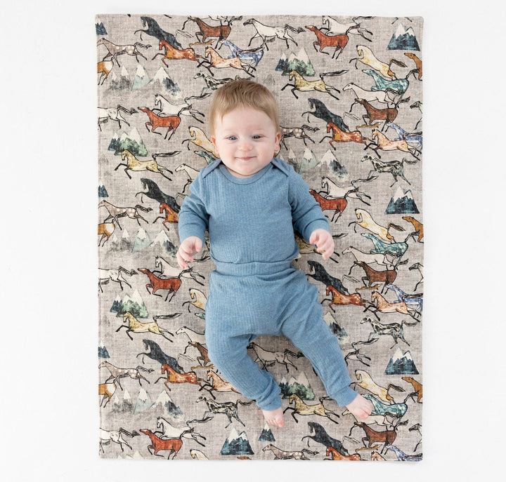 RTS Wild Horses Organic Cotton Handmade Mini Play Mat - Travel Mat - Gender Neutral - Padded - Posts Now - Baby Shower Gift - Unisex - Rug