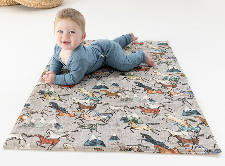 RTS Wild Horses Organic Cotton Handmade Mini Play Mat - Travel Mat - Gender Neutral - Padded - Posts Now - Baby Shower Gift - Unisex - Rug