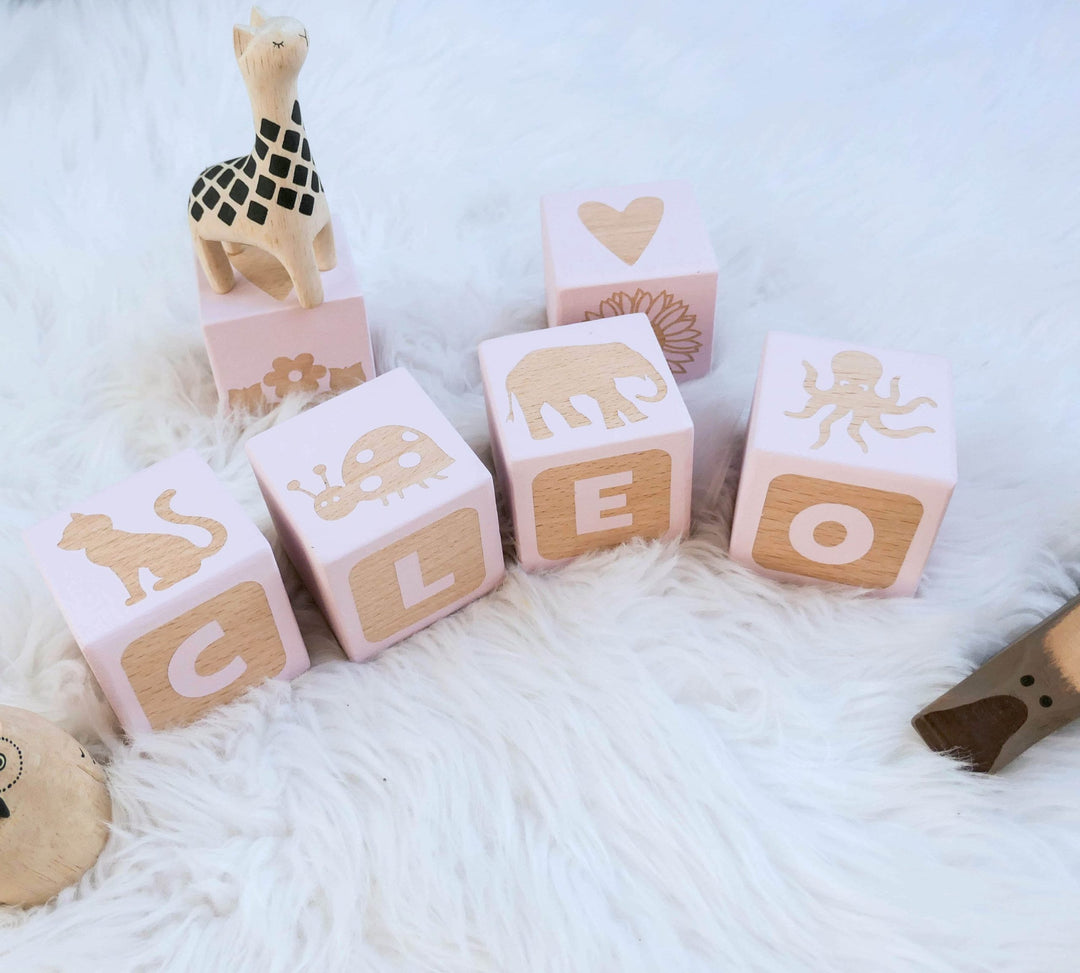 BEST SELLING Custom Personalised Wood Blocks - PICTURE MATCH - Wooden Toy - Hand Painted - Non Toxic - Personalized - Montessori - BLOCK Font