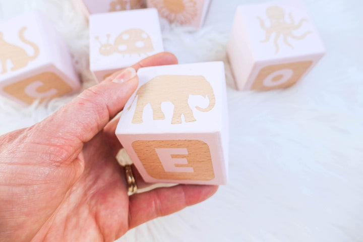 BEST SELLING Custom Personalised Wood Blocks - PICTURE MATCH - Wooden Toy - Hand Painted - Non Toxic - Personalized - Montessori - BLOCK Font