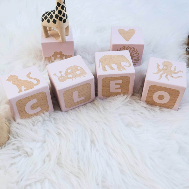 BEST SELLING Custom Personalised Wood Blocks - PICTURE MATCH - Wooden Toy - Hand Painted - Non Toxic - Personalized - Montessori - BLOCK Font