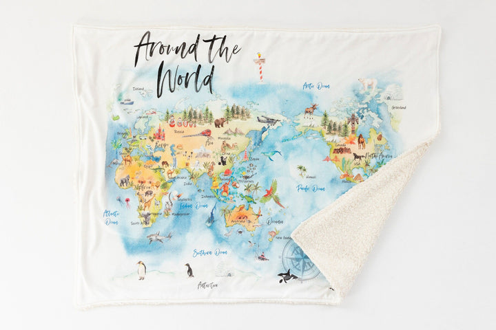 RTS Organic Sherpa Baby Blanket - Around the World - Neutral - Stroller, Crib, Cot Blanket, Handmade in Australia, 100% Organic, Ships NOW!