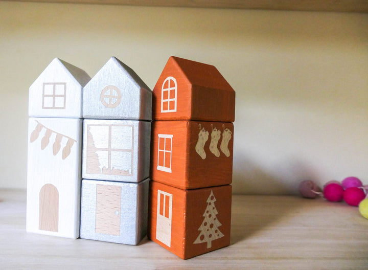 Christmas House Stacking Wooden Blocks - Custom Made - Wooden Toy - Hand Painted - Non Toxic - Personalized - Montessori - Australia - Xmas