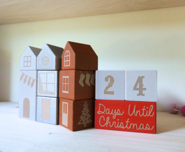 Christmas House Stacking Wooden Blocks - Custom Made - Wooden Toy - Hand Painted - Non Toxic - Personalized - Montessori - Australia - Xmas