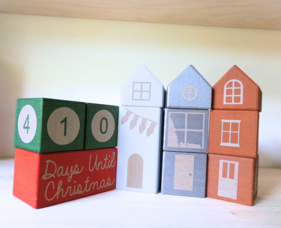 Christmas House Stacking Wooden Blocks - Custom Made - Wooden Toy - Hand Painted - Non Toxic - Personalized - Montessori - Australia - Xmas