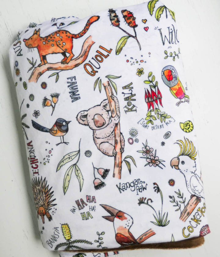 Ready to Ship Aussie Animals Minky Blanket - Two Sizes - Ships Now - Gender Neutral - Australian Designed and Made - Baby Shower Gift