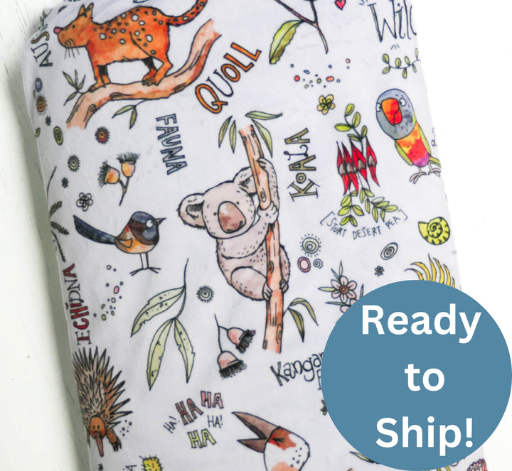 Ready to Ship Aussie Animals Minky Blanket - Two Sizes - Ships Now - Gender Neutral - Australian Designed and Made - Baby Shower Gift