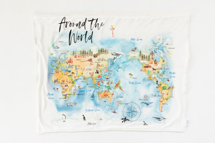 RTS Organic Sherpa Baby Blanket - Around the World - Neutral - Stroller, Crib, Cot Blanket, Handmade in Australia, 100% Organic, Ships NOW!