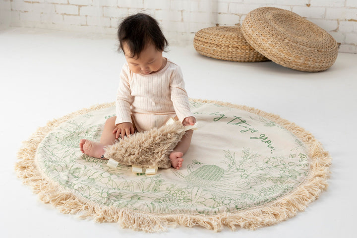 RTS Handmade Organic Play Mat - From Little Things Big Things Grow - Round, Circle - Neutral Nursery Decor - Padded - Baby Mat - GREEN