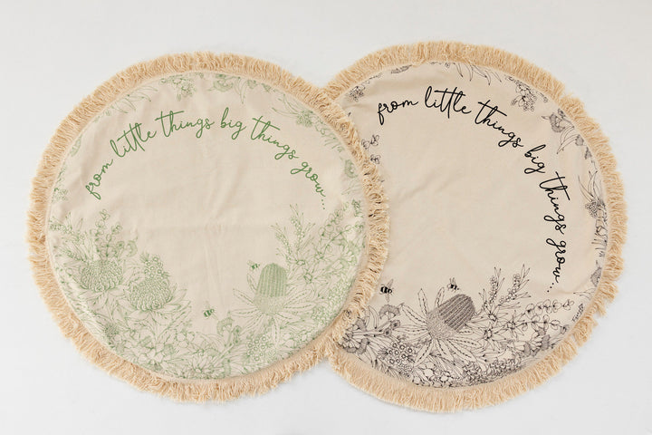 RTS Handmade Organic Play Mat - From Little Things Big Things Grow - Round, Circle - Neutral Nursery Decor - Padded - Baby Mat - GREEN