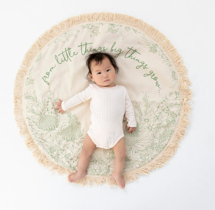 RTS Handmade Organic Play Mat - From Little Things Big Things Grow - Round, Circle - Neutral Nursery Decor - Padded - Baby Mat - GREEN