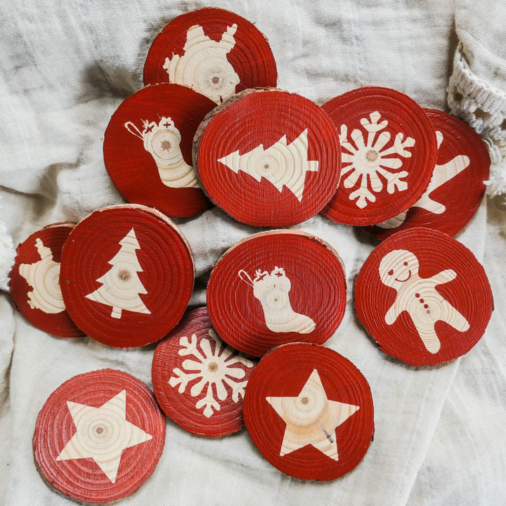 RTS Hand Painted Christmas Memory Match Game for Toddlers, Children - Made from Natural Wood and Non Toxic Zero VOC Paint - Choose Colour