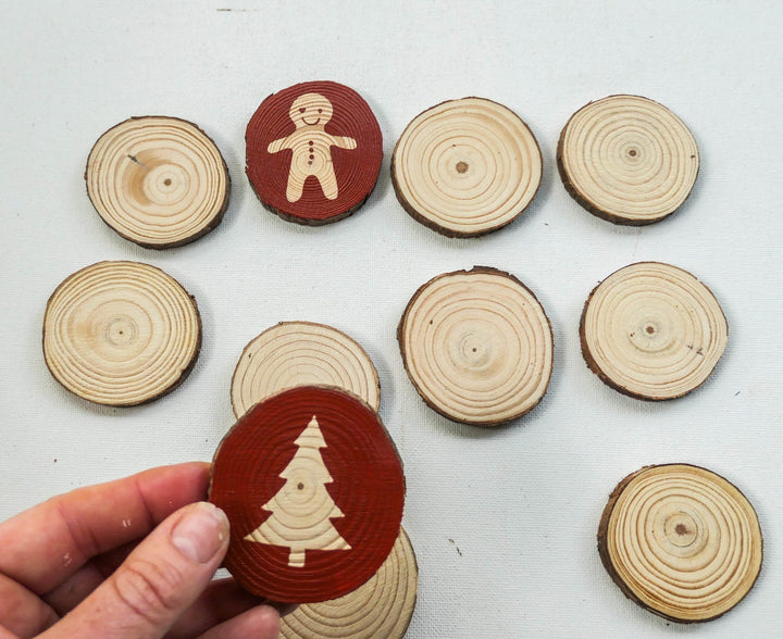 RTS Hand Painted Christmas Memory Match Game for Toddlers, Children - Made from Natural Wood and Non Toxic Zero VOC Paint - Choose Colour