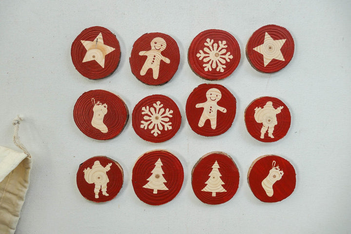 RTS Hand Painted Christmas Memory Match Game for Toddlers, Children - Made from Natural Wood and Non Toxic Zero VOC Paint - Choose Colour