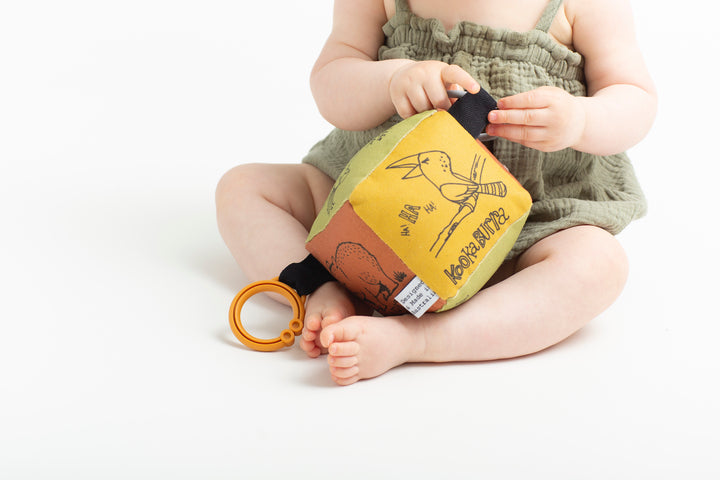 Handmade Soft Block Toy - Aussie Animals - Rust, Mustard and Sage Colours - Safety Tested