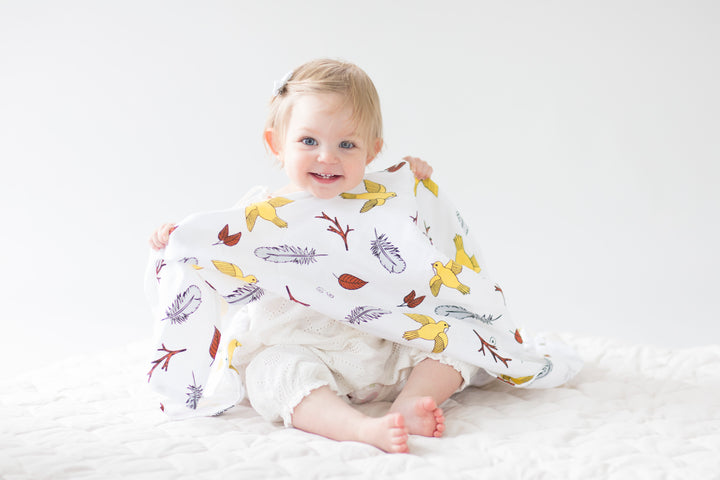 Organic Cotton Large Baby Muslin Wrap - Birds of a Feather - 120cm