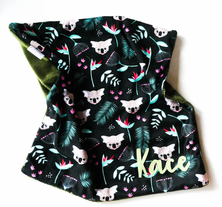 Koala on Black Minky / Comforter / Lovey - Handmade - Can be Personalised