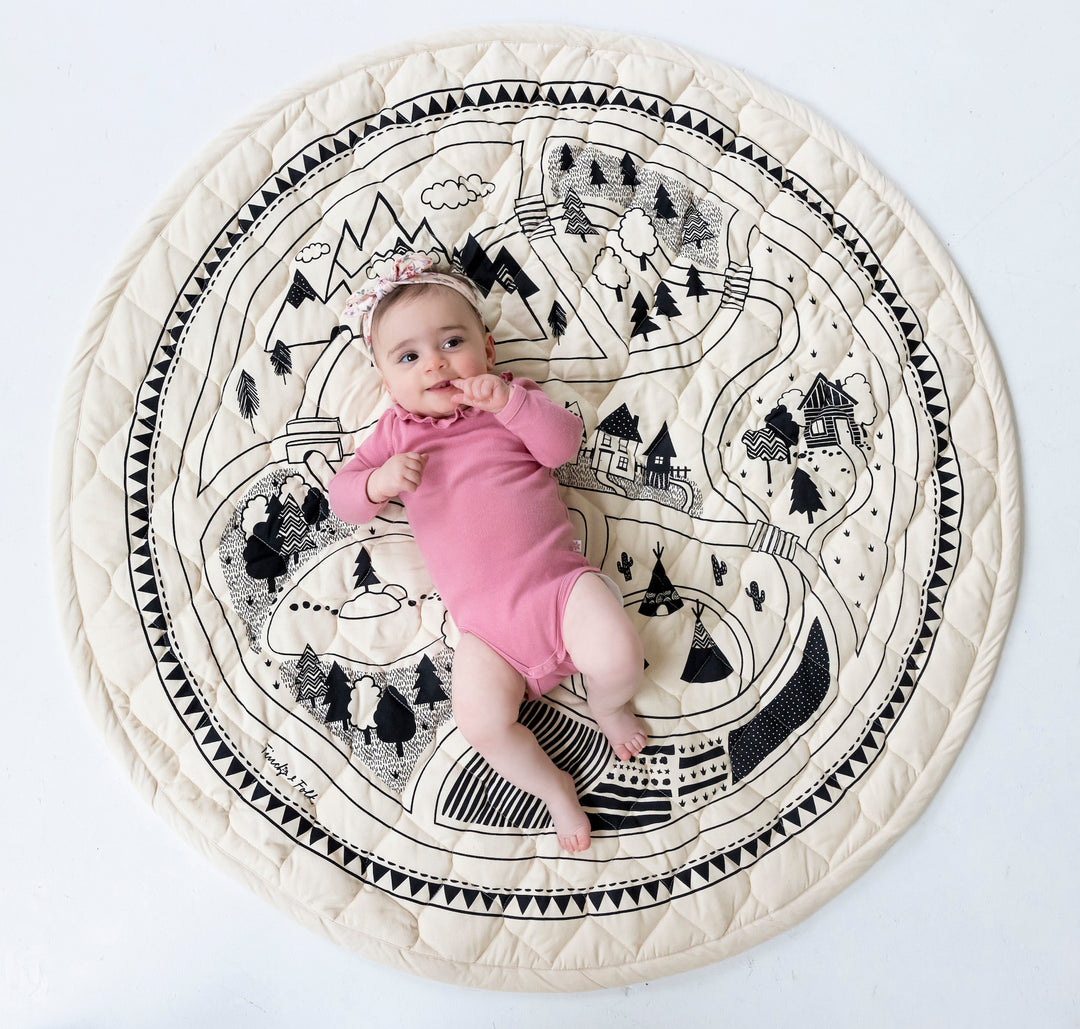 Village Play Mat - Monochrome - GOTS Certified Organic - Nursery Rug - Ready to Post NOW