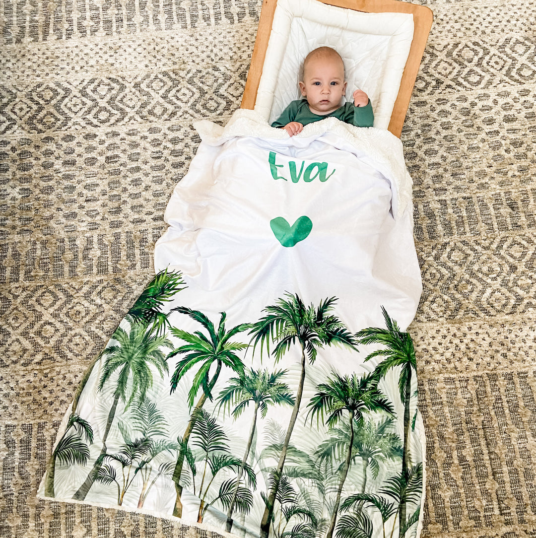 Palms NEW Extra Large Personalised Blanket - Custom Printed and Made - Organic Knit and Minky (or Bamboo Fleece) - Have it Your Way! 145cm x 90cm