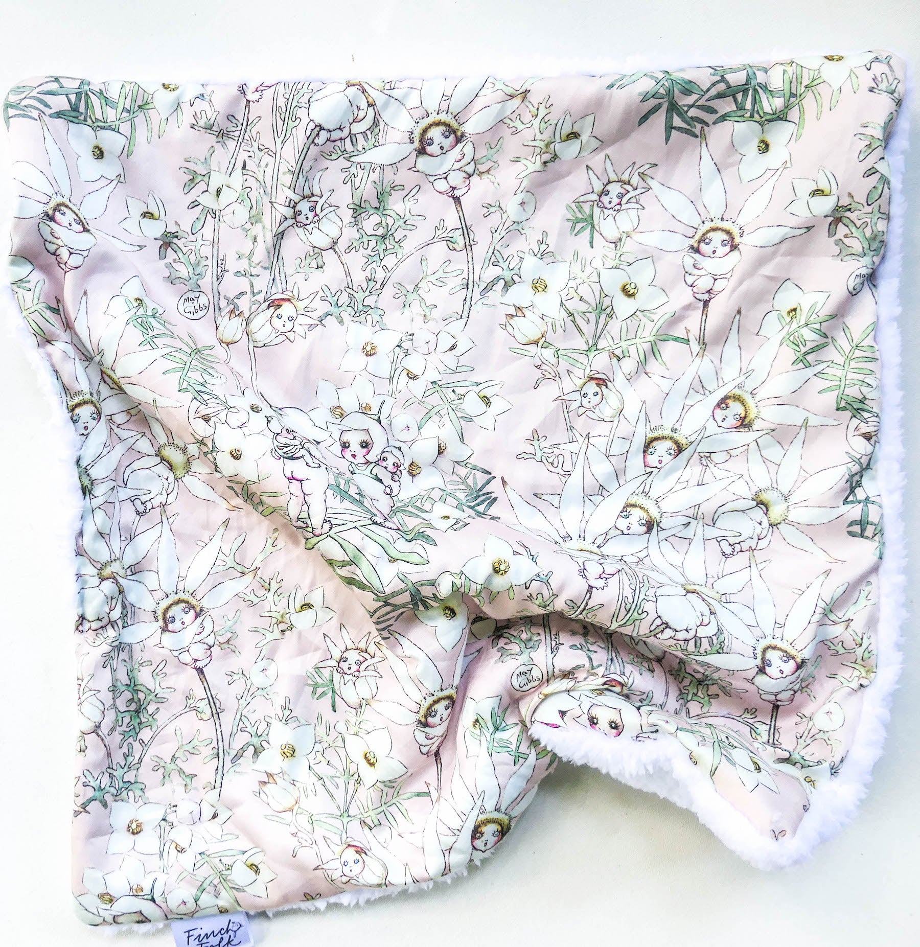 Cuddle Pie Flowers on Pink - May Gibbs - Cotton and Minky / Comforter ...