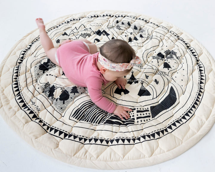 Village Play Mat - Monochrome - GOTS Certified Organic - Nursery Rug - Ready to Post NOW